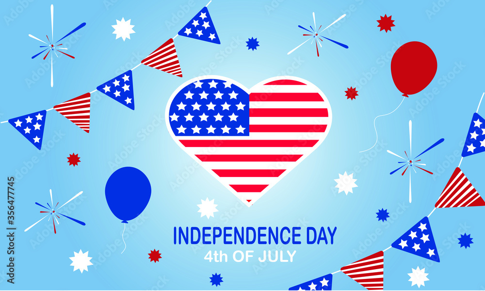 Obraz premium Independence day celebration, american flag in heart shape, stars and stripes, happy independence day.