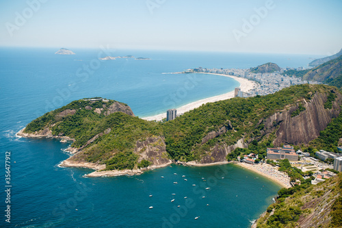 Famous panorama of the most famous beach in the world - Copacabana in Rio de Janeiro.  view from the mountain Sugar loaf. photo