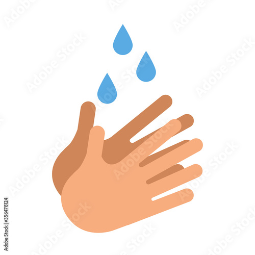 Hand washing and desinfection icon. Hands with water drop symbol. Prevention against coronavirus bacteria viruses flu and covid-19.Hygiene and sanitizer flat vector illustration