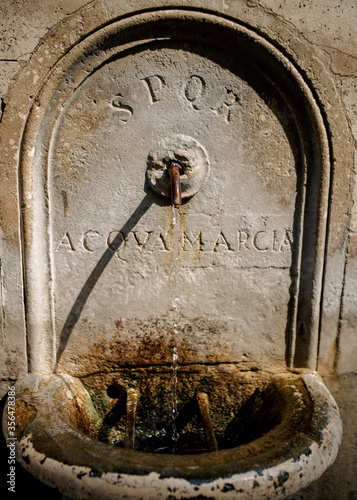 Local fountains for drinking water in Rome.  SPQR  ACQVA MARCIA
