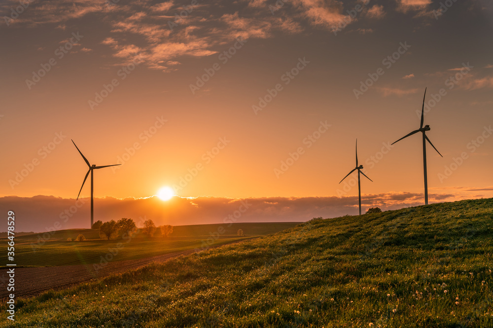 Obraz premium wind turbines at sunset