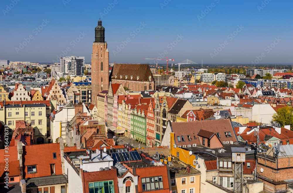 Beautiful aerial view of Wroclaw old town, Poland