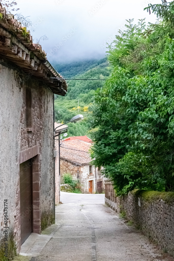 Pineda de la Sierra. Mountain village in Spain. Very traditional town in the province of Burgos in Castilla y León, with stone houses in the Sierra de la Demanda.