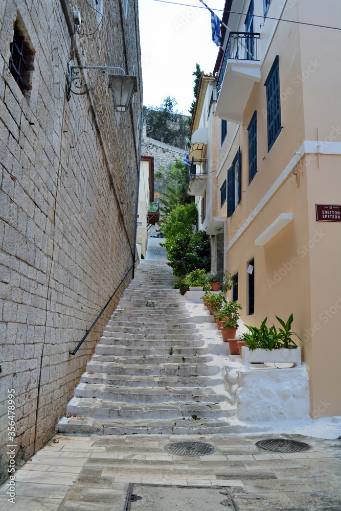 Stairs in historic old town of Naplio, Greece.