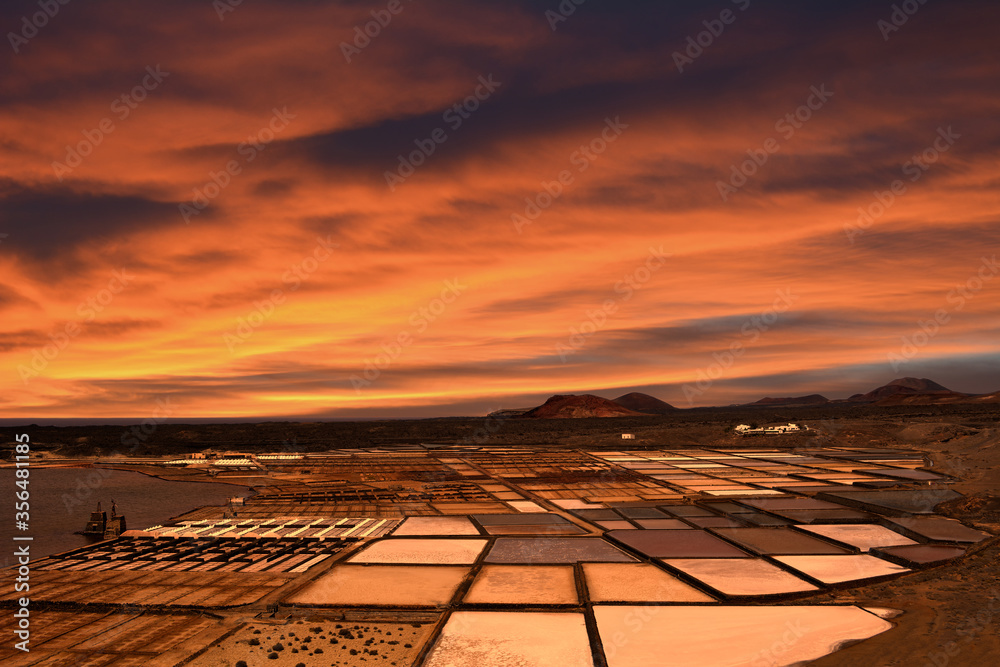Emotional sunset over the salt pans of Lanzarote