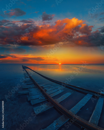 Beauty sunset on salty lake in Altay, Siberia, Russia