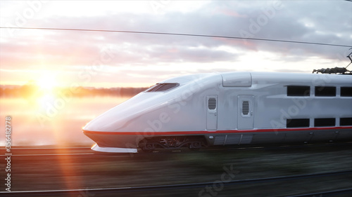Electric passenger train. Very fast driving. journey and travel concept. 3d rendering. © 3D motion