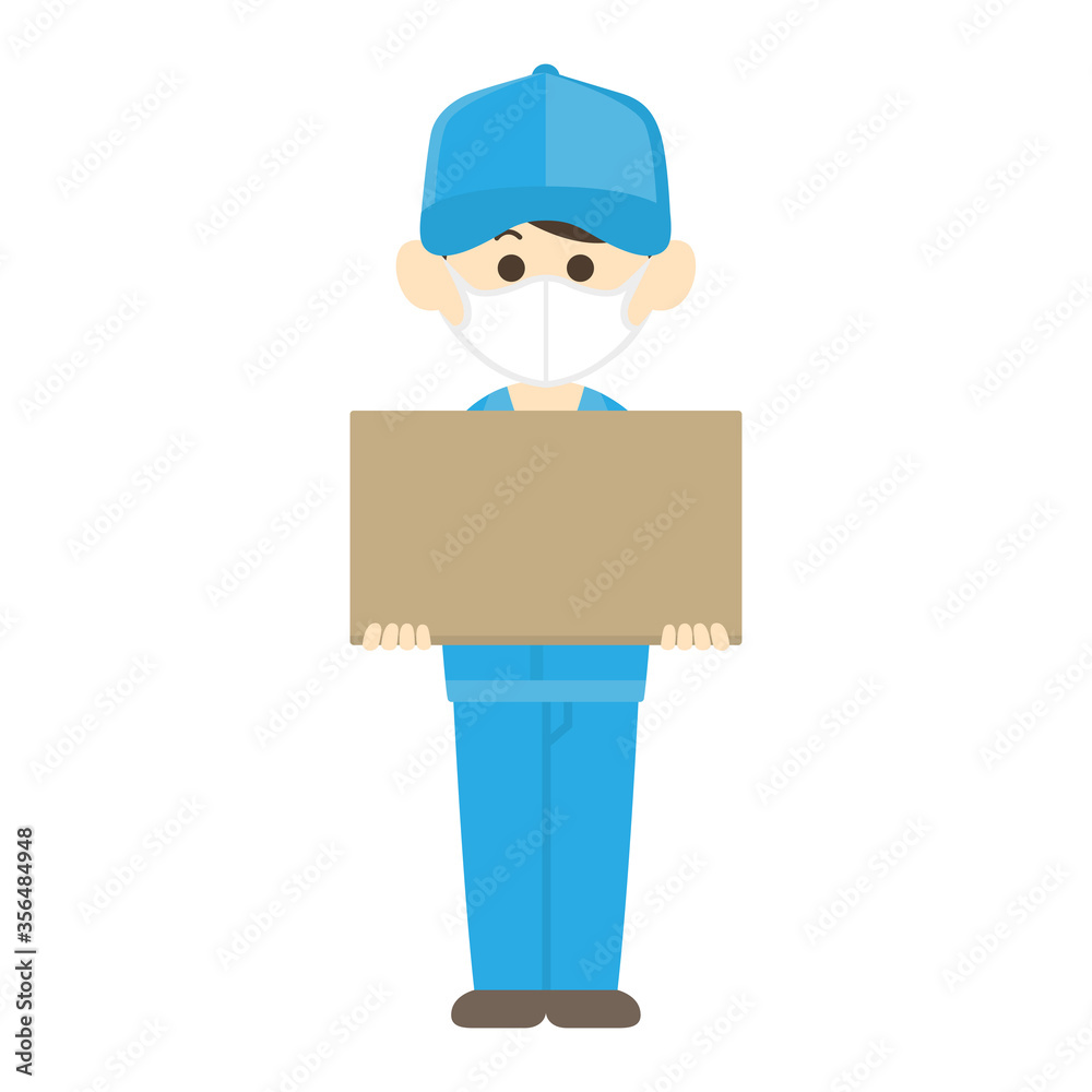 マスクをした荷物を届ける配達員のイラスト