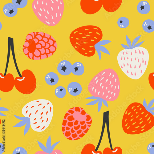 Vector seamless pattern with summer berries in the flat style