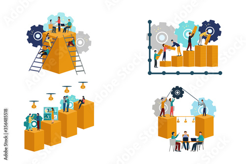 Set of business concept illustration. Business people, businessmen. New ideas. Teamwork, training. Vector illustration in a flat style