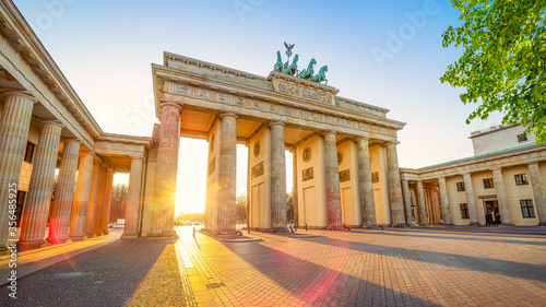 the famous brandenburg gate while sunset, berlin