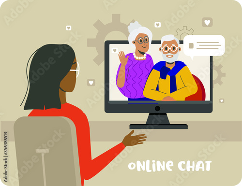 Video call with parents. Family chat online