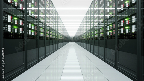 interior of server room in datacenter. 3d rendering.