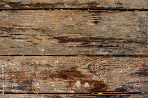 Texture of wet dark brown old wood. Table background after rain. Natural dark wooden background. Vintage wood background