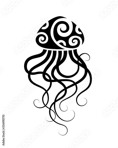 Jellyfish Maori style. Tattoo sketch or logo. Tribal ethno style 	
