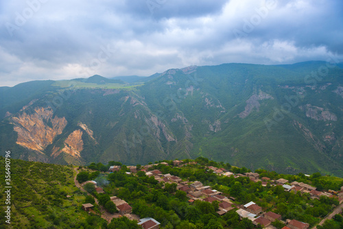 Top view of the village, landscape of Armenia in June