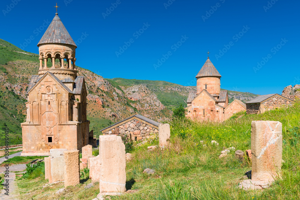 Noravank Monastery surrounded by picturesque red mountains, a landmark of Armenia