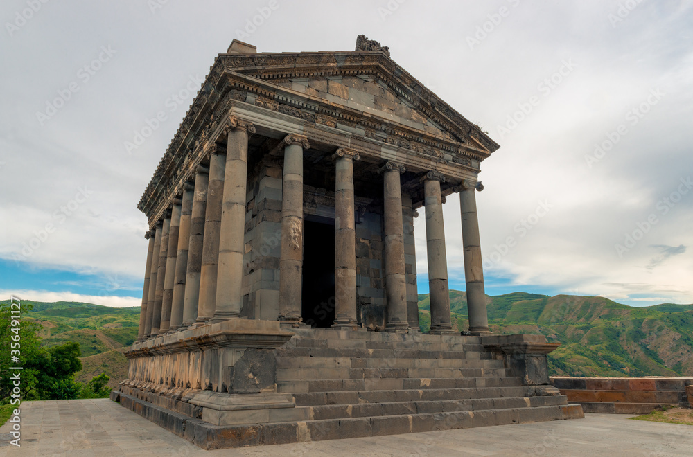 The pagan ancient temple of Garni in the mountains of Armenia, a landmark of the country