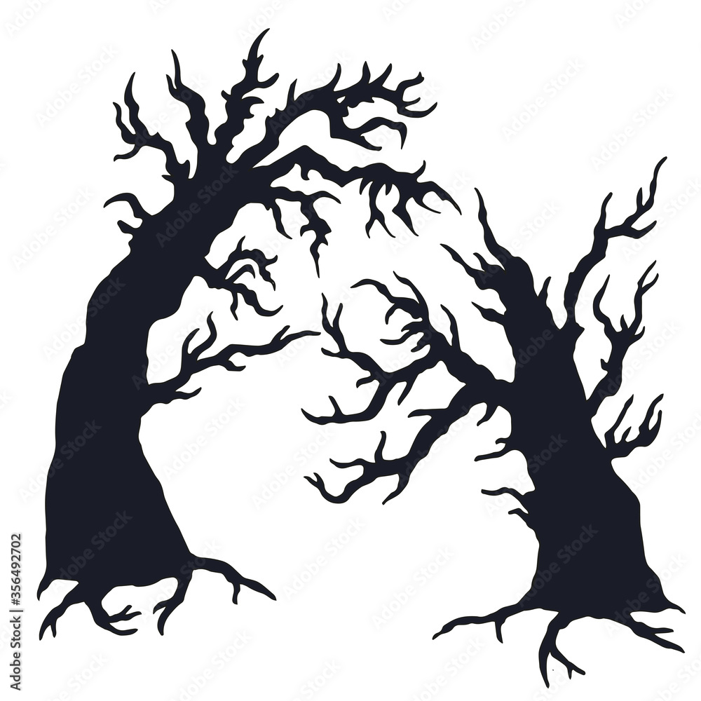Set of vector silhouette spooky halloween trees. Objects for Halloween posters Set of vector silhouette spooky halloween trees. Objects for Halloween posters