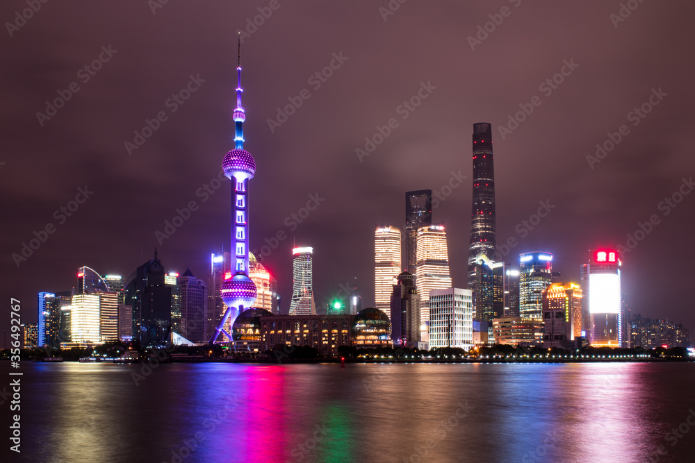 Stunning and colorful Shanghai skyline at night.