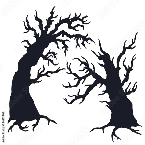 Set of vector silhouette spooky halloween trees. Objects for Halloween posters