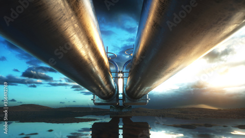 Pipeline transportation oil, natural gas or water in metal pipe. Oil concept. 3d rendering. © 3D motion
