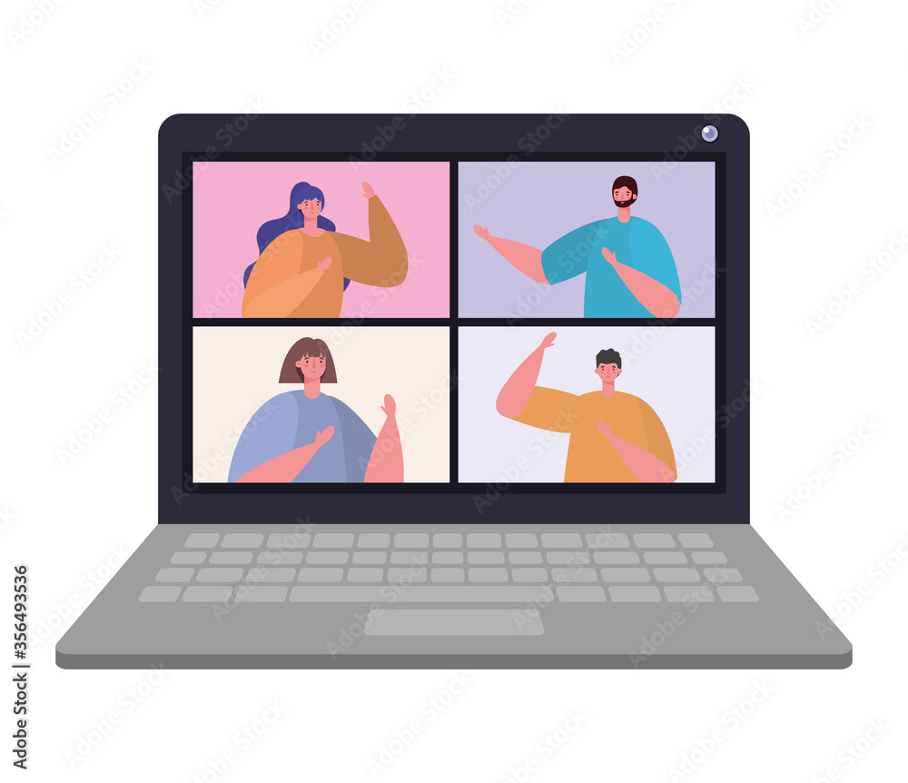 People avatars on laptop in video chat conference design, Call online and webcam theme Vector illustration People avatars on laptop in video chat conference design, Call online and webcam theme Vector illustration