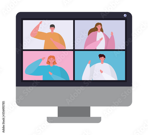 People avatars on computer in video chat conference design, Call online and webcam theme Vector illustration