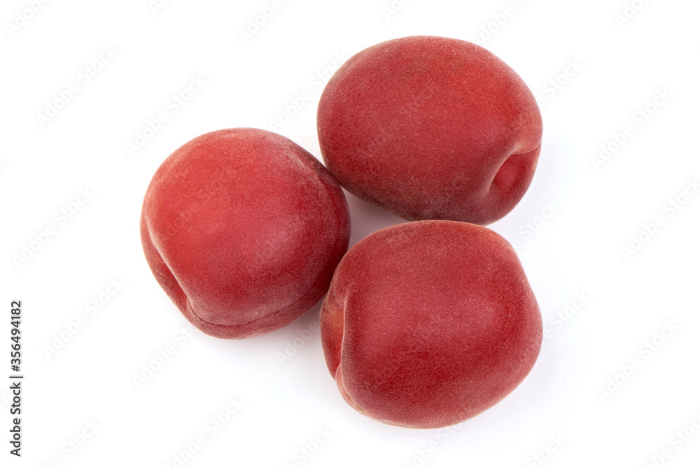 Sweet juicy red apricots, ripe nectarines, isolated on white background Sweet juicy red apricots, ripe nectarines, isolated on white background