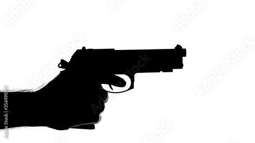 Gun reloading silhouette and shot on white background