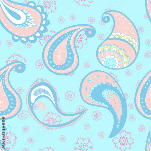 Pink and Blue Leaf Turkish Vector Seamless 