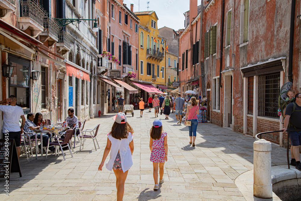 Venice architecture narrow streets, historic buildings and squares. Venice, Italy,  July 2019.