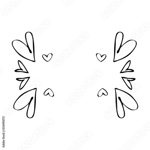 Set of hearts combined in frame. Black on white background.  