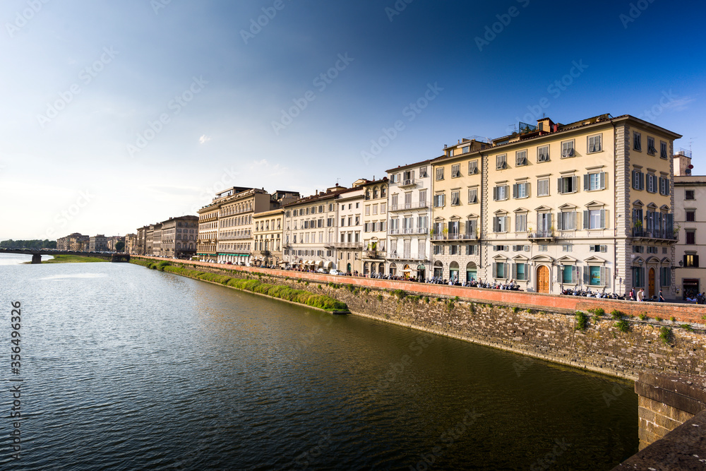 Panoramic view of the Florence city and Arno river in Italy.