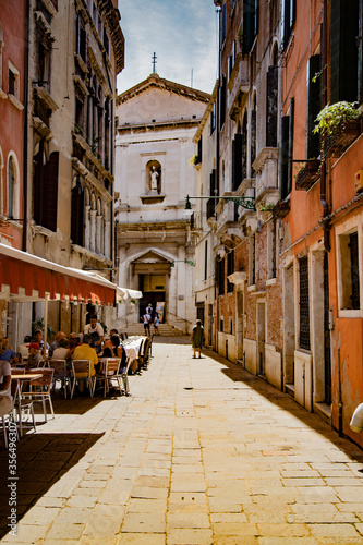 Venice architecture narrow streets, historic buildings and squares. Venice, Italy, July 2019.
