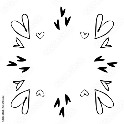 Set of hearts combined in frame. Black on white background.  