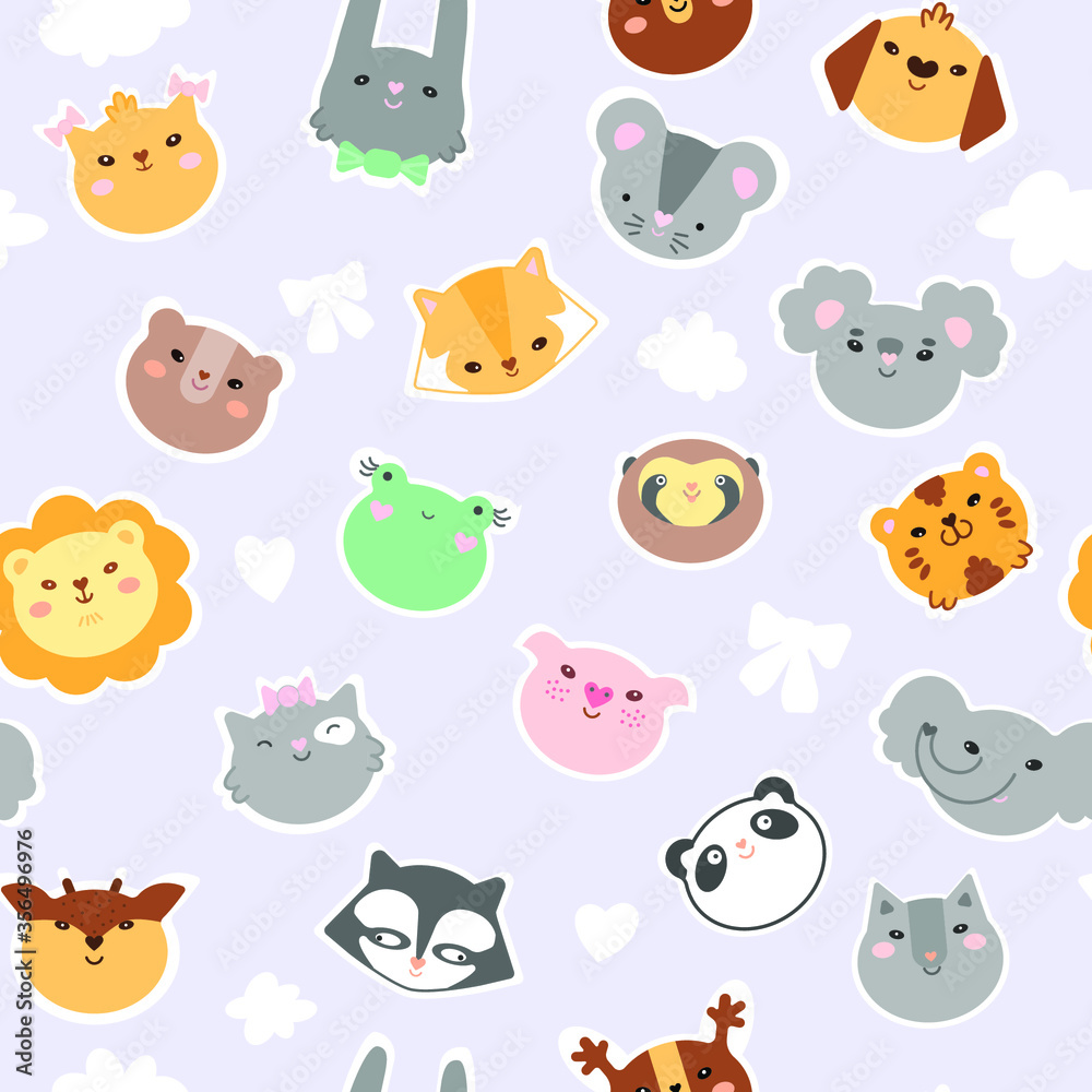 Seamless pattern of cute stickers animals