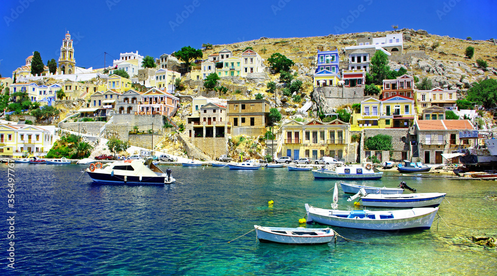 Greek island fishing port background