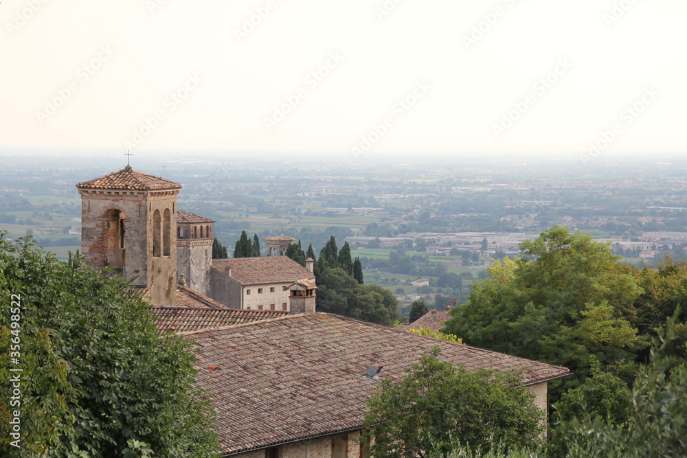 Italy, building, architecture, view from the town of Asolo, Veneto region, classic roof in Italy