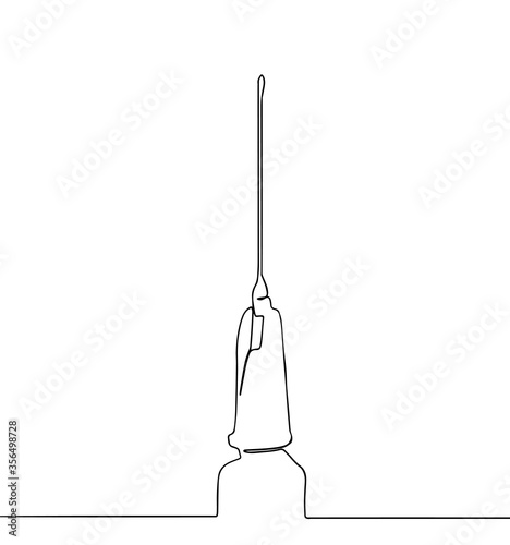 Continuous one line drawing of syringe with needle vector. Medical equipment or tools illustration hand drawn. Vector.