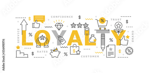 Loyalty program. Vector illustration of loyalty program with icons for web, app, graphic design, banner, background. Marketing concept. Discount coupon, rewards for customers. Shopping bonus system