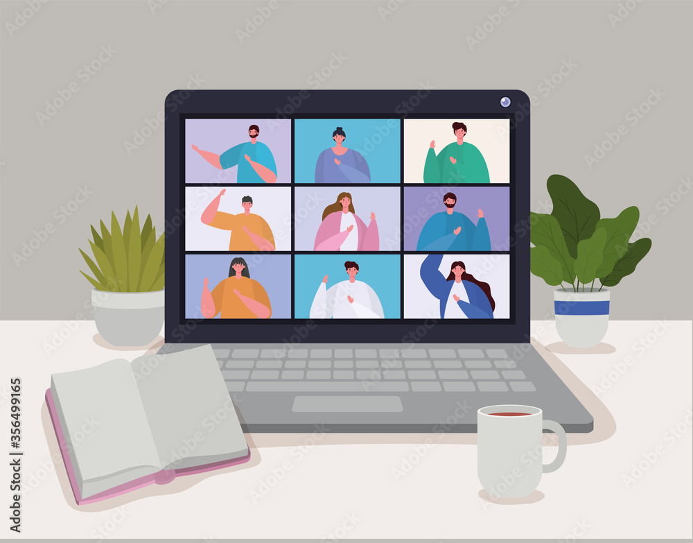 People on laptop in video conference design, Call online chat and webcam theme Vector illustration People on laptop in video conference design, Call online chat and webcam theme Vector illustration