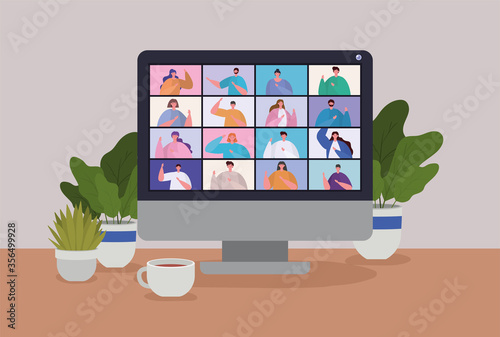 People on computer in video conference design, Call online chat and webcam theme Vector illustration