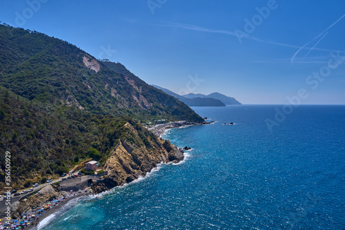 Beautiful resort town of Deiva Marina, Italy. aerial view of the coastline of a sea resort