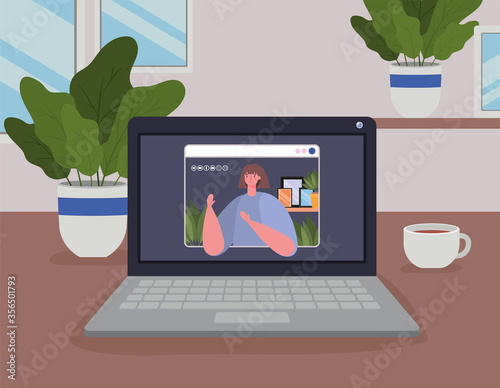 Woman avatar on laptop in video chat design, Call online conference and webcam theme Vector illustration