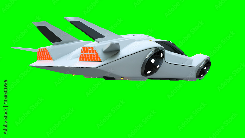 Futuristic flying car . Transport of future. Isolate. 3d rendering.