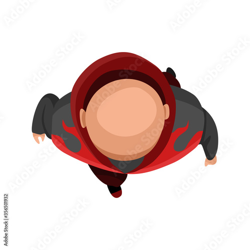 Top View People. Bald man on white background from top view. People walk. View from above. Simple flat cartoon vector design illustration