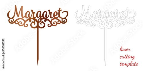 Sign 'Margaret' cake toppers for laser or milling cut. Cut for decoration design. Name topper. Holiday greeting. Elegant decoration. Laser cut. Isolated design element.