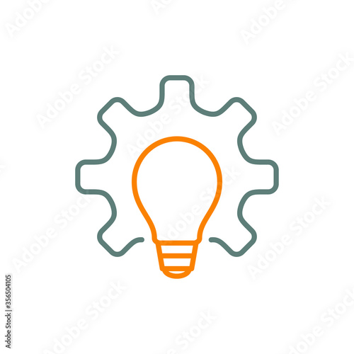  Icono plano lineal engranaje con bombilla en gris y naranja