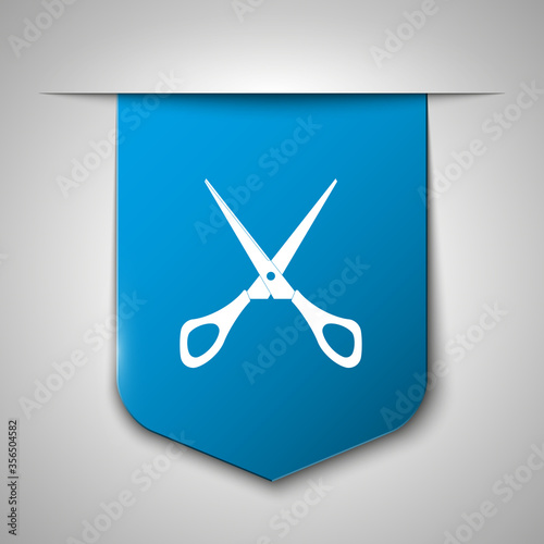 Scissors are cutting a strand of flowing hair and the background is blue.